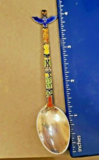 Colorful Enamel ALASKA TOTEM POLE Sterling Silver Souvenir Spoon Vintage 2