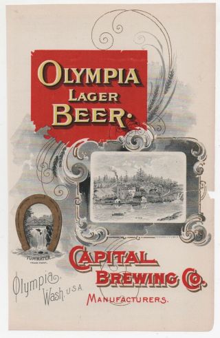 Rare 1890s Pre Pro Color Advertisement Olympia Lager Beer Olympia Wa