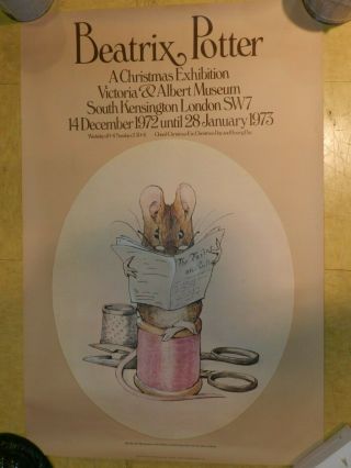 Very Rare Vintage 1976 Beatrix Potter,  Poster,  Christmas Exhibit,  London,  1972 - 1973