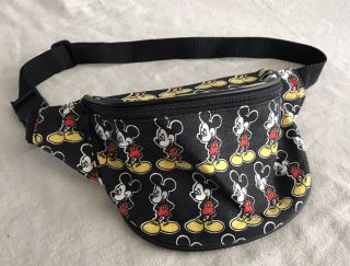 Rare Vintage Mickey Mouse Fanny Pack Classic Disney Black All - Over Print
