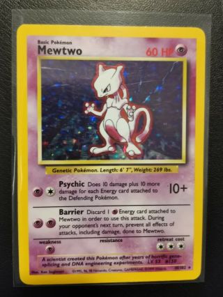 Mewtwo 10/102 Base Set Pokemon Card.  Holo Rare.  Near.