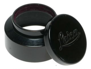 Leica Black Paint Mountain Elmar 90mm Rare Lens Hood Shade And Cap