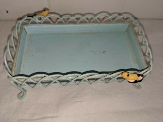 Vintage Light Blue Metal Baby Doll Bed Crib Doll Cot With Birds