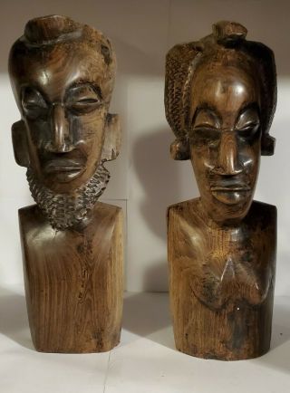 Vintage Wood Sculpture African Folk Art Woman And Man Handmade Wood Statue 10 "