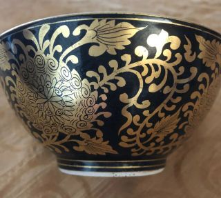 SIGNED CHINESE GOLD BLACK DRAGON HAND PAINTED CLOISONNE BOWL 5 