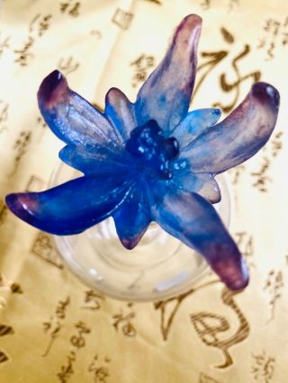 Rare Daum Pate De Verre Lg Blue Purple Amaryllis Crystal Perfume Bottle Perfect