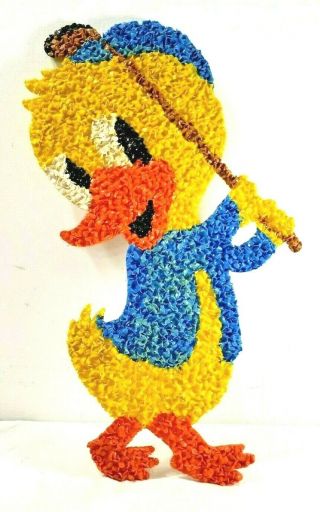 Rare Vintage Melted Plastic Popcorn Duck With Golf Club Easter Spring Golfing