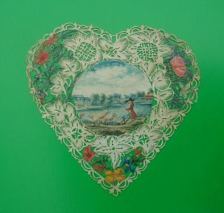 Rare Antique Georgian Cut Paper Folk Art Painting Valentine Love Token C.  1780.