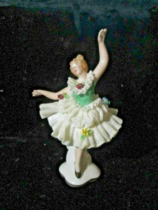 Antique Vintage Kunst Dresden Porcelain Lace Figurine Ballerina D428 Qq