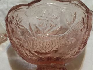 Vintage Depression Glass PINK Miniature Punch Bowl and 4 Cups Child’s 2