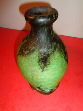 Rare Vintage Daum Nancy Signed French Cameo Green Glass Vase (6 by 7 by 4 
