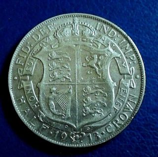 1913 King George V Halfcrown,  Rare, .  925 Silver - Quite