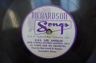 Al Lyons W/ Bud Averill " U.  S.  S.  Los Angeles " Richardson Songs 201 Rare 78