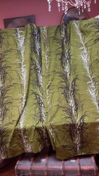 Vintage 1950s Fabric Curtains Home Decor Cotton Pair Long