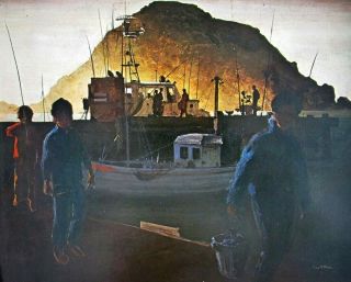 Vintage Art Print Morro Bay California Peter Mcintyre Ships Boats Fishermen
