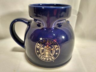 Starbucks Cobalt Blue Ceramic Chubby Travel Mug Lid Gold Logo Rare Coffee Tea