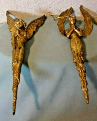 Victorian Rare Golden Angels Male & Female Christmas Tree Ornaments
