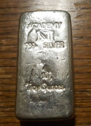 Rare Vintage Hand Poured 10 Oz.  Academy Silver Loaf Bar.  999 Fine Back