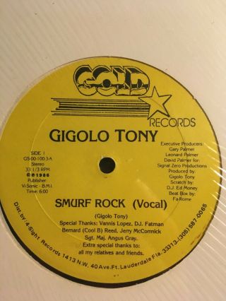 RARE Gigolo Tony ‎– Smurf Rock 1986 Hip Hop 12” Vinyl 80s Hip Hop Bass Music 3