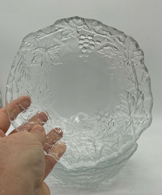 Set Of 4 Pressed Glass Salad Bowls Clear Embossed Leaves And Grapes