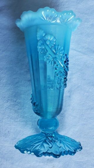 Antique Vintage Northwood Blue Opalescent Art Bowl Bud Vase Flowers Floral 6 "