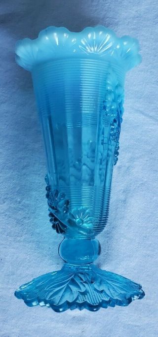 Antique Vintage Northwood Blue Opalescent Art Bowl Bud Vase Flowers Floral 6 