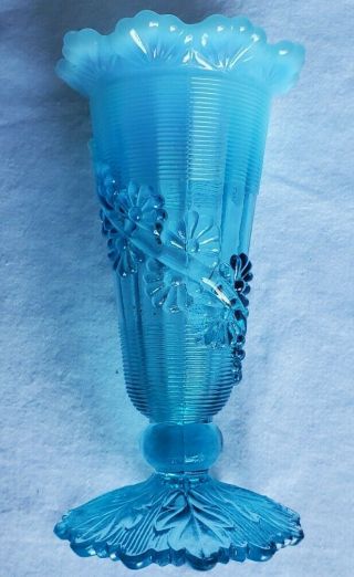 Antique Vintage Northwood Blue Opalescent Art Bowl Bud Vase Flowers Floral 6 