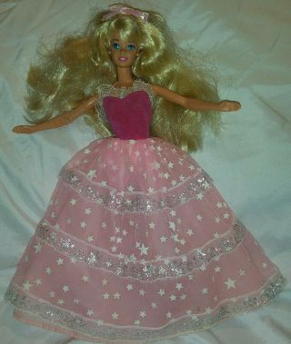 Vintage 1966 Barbie With Vintage Pink Sparkle Dress Earrings And Shoes
