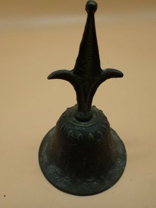 Vintage Bronze Spanish Handbell Ornate Brass Antique Mission Church Bell