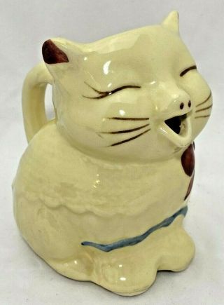 Puss ' N Boots CAT YellowWare Kitten Creamer Dairy Pitcher Vintage Patented 4.  75 