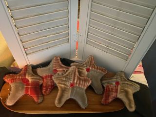 Primitive Americana Star Bowl Fillers - Red/white/blue Quilt - Set Of 5