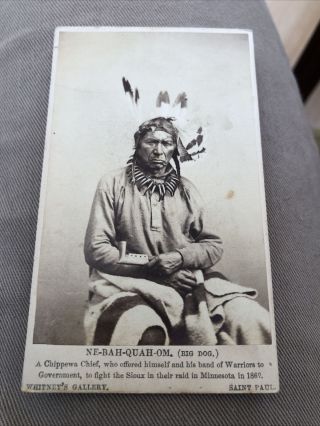 Rare 1860’s Cdv Photo Of A Chippewa Native American Indian Man
