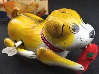 Tumbling Fido Vintage Alps Japan Tin Wind Up Toy With Key Rare Yellow