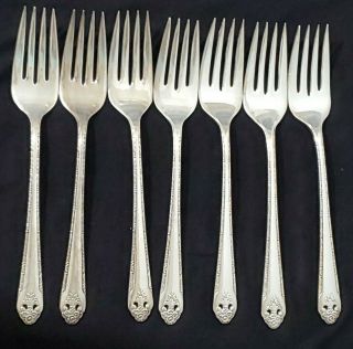 7 Salad Forks Holmes And Edwards Lovely Lady Silverplate Inlaid Silverware