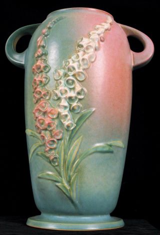 Antique 1942 Roseville Art Pottery Foxglove Pattern 52 12 Large Flower Vase Rare