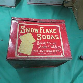 Antique Snow Flakes Sodas Pacific Coast Biscuit Cracker Tin Box -