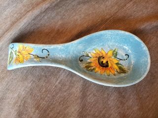 Rare Flawless Ceramic Maxcera Blue Sunflower Spoon Rest Holder - 10 1/2 "