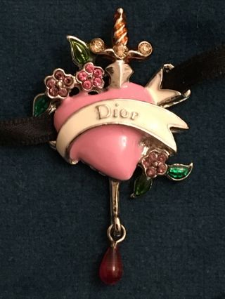 Very Rare Christian Dior Enamel Heart & Dagger Necklace.  Designer John Galliano