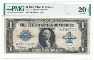 1923 Large $1 Silver Certificate ☆star Note ☆ | Pmg Vf20 Epq - Rare -