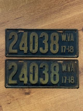 West Virginia License Plates 1917 1918 Wv Vintage Antique Rare Pair