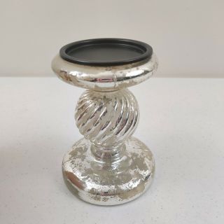 Pottery Barn Antiqued 6.  5 " Silver Mercury Glass Pillar Candle Holder Pedestal
