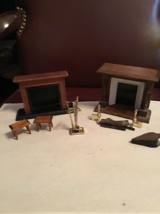 Vintage Miniature Dollhouse 2 Fireplaces And Accessories