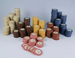 Large Group Of Rare Early 20th C.  Gambling Chips With Anchor Motif