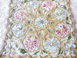 Antique Hand - Embroidered Gold Metal Thread/appliqued Silk Gauze Panel