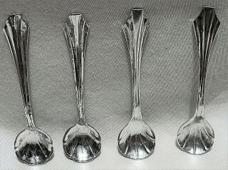 Set 4 Small Antique Webster Co.  Sterling Silver Shell Bowl Salt Cellar Spoons
