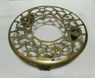 Vintage Ornate Rolling Brass Plant Base Stand Dolly Roller With Caster Wheels