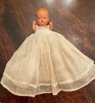 Vintage 4.  5” Bisque Nancy Ann Storybook Baby Doll In Nasb Christening Gown