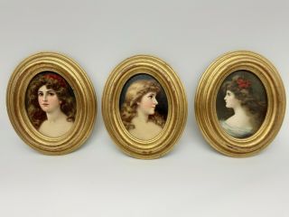 Set Of 3 Vintage/antique Oval Framed Female Portrait Pictures.