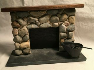 Vintage Dollhouse Miniatures Stone Fireplace Made With Slate,  Wood,  And Stone