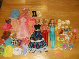 3 Mattel Vintage Barbie Dolls 1966 Clothe Accessories